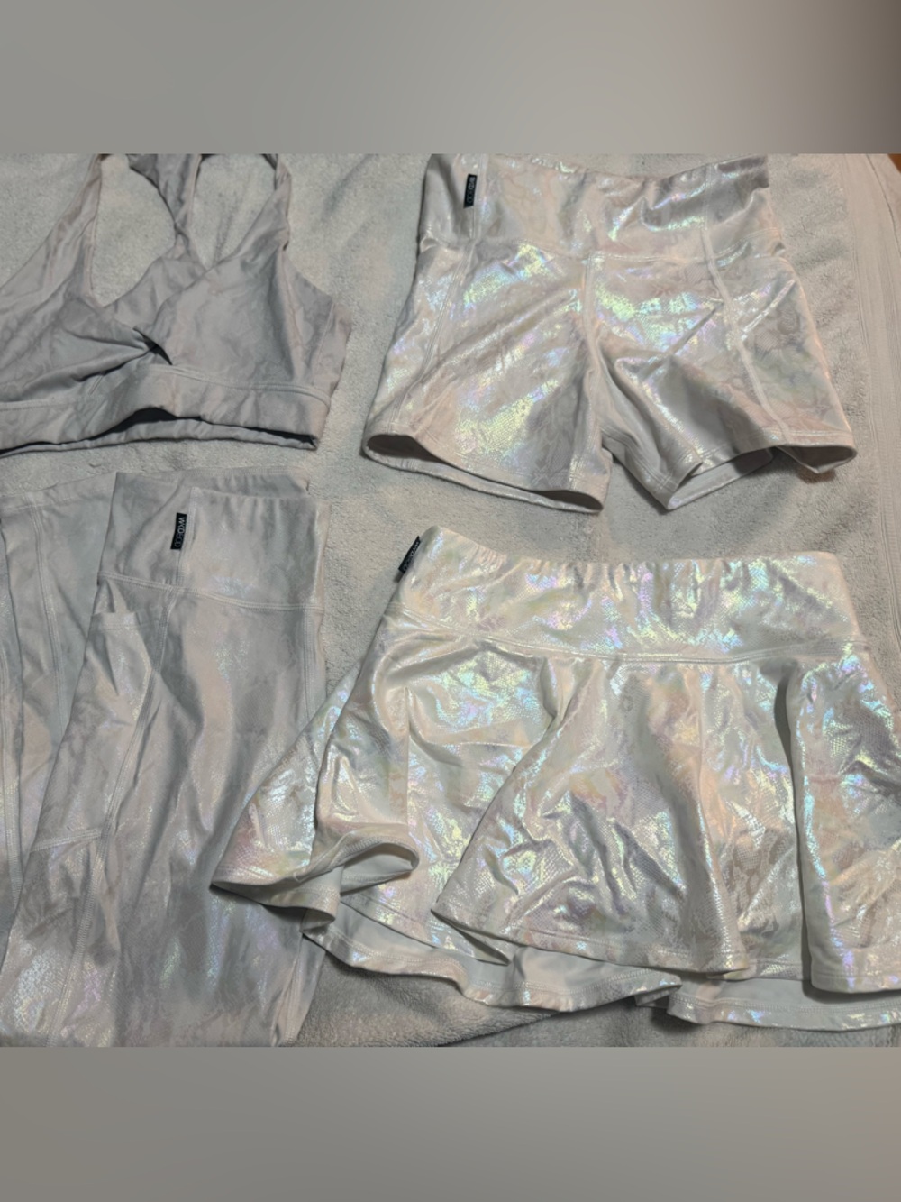 WKD BOD Wicked Weasel Snakeskin Activewear Set. Leggings, Shorts/Skort/Bra (S/M)